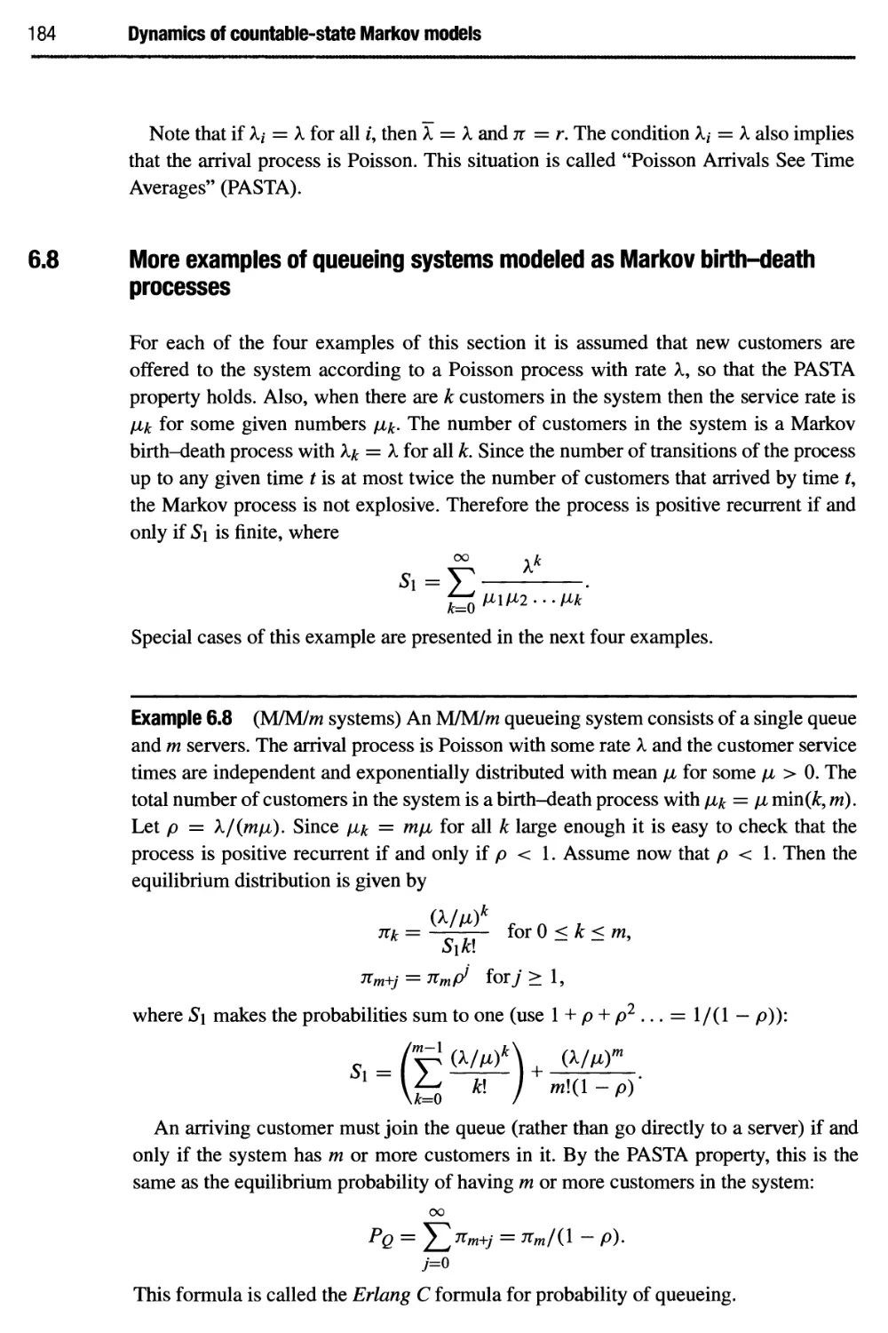 6.8 More examples of queueing systems modeled as Markov birth-death processes 184