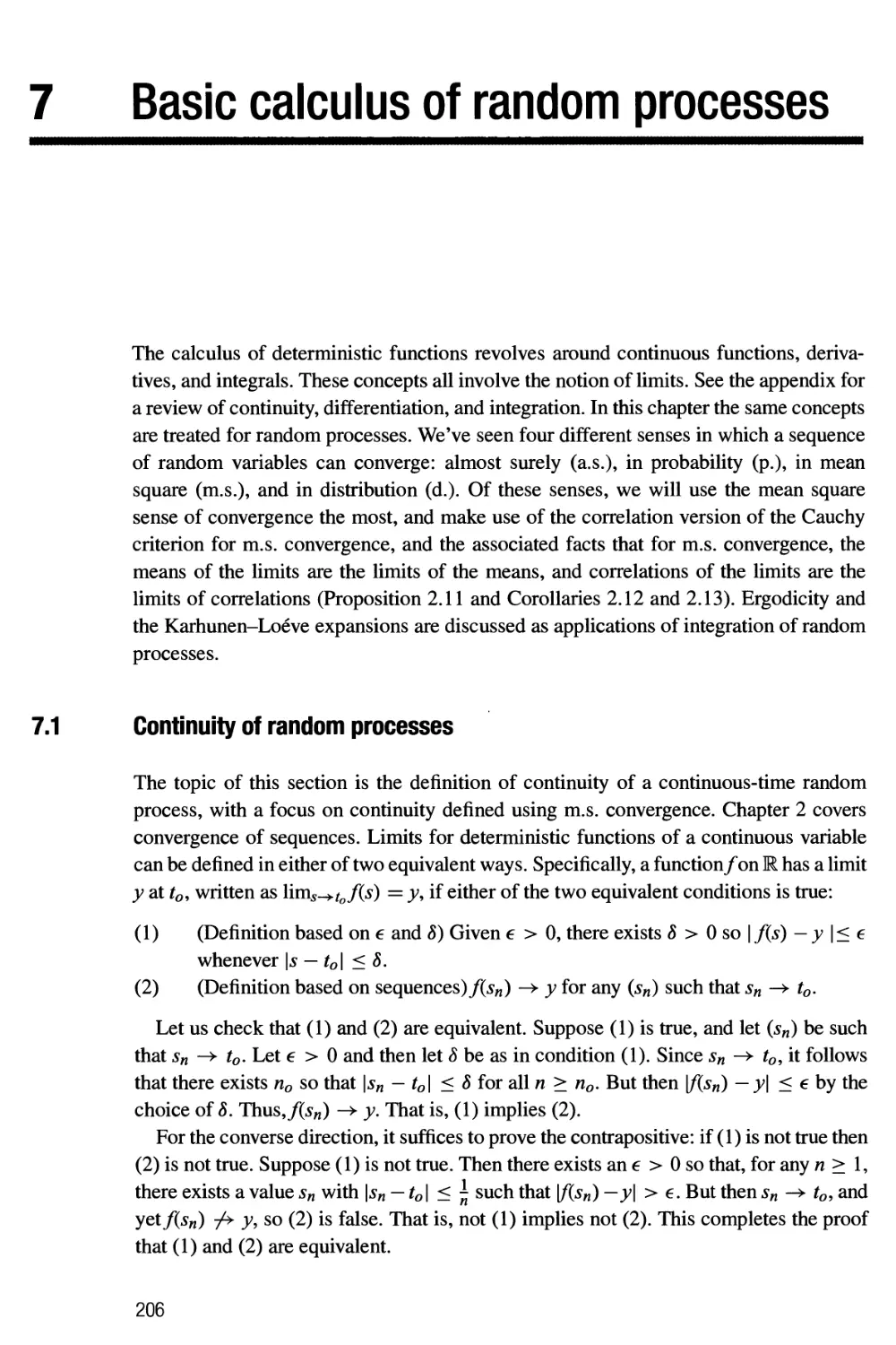 7 Basic calculus of random processes 206