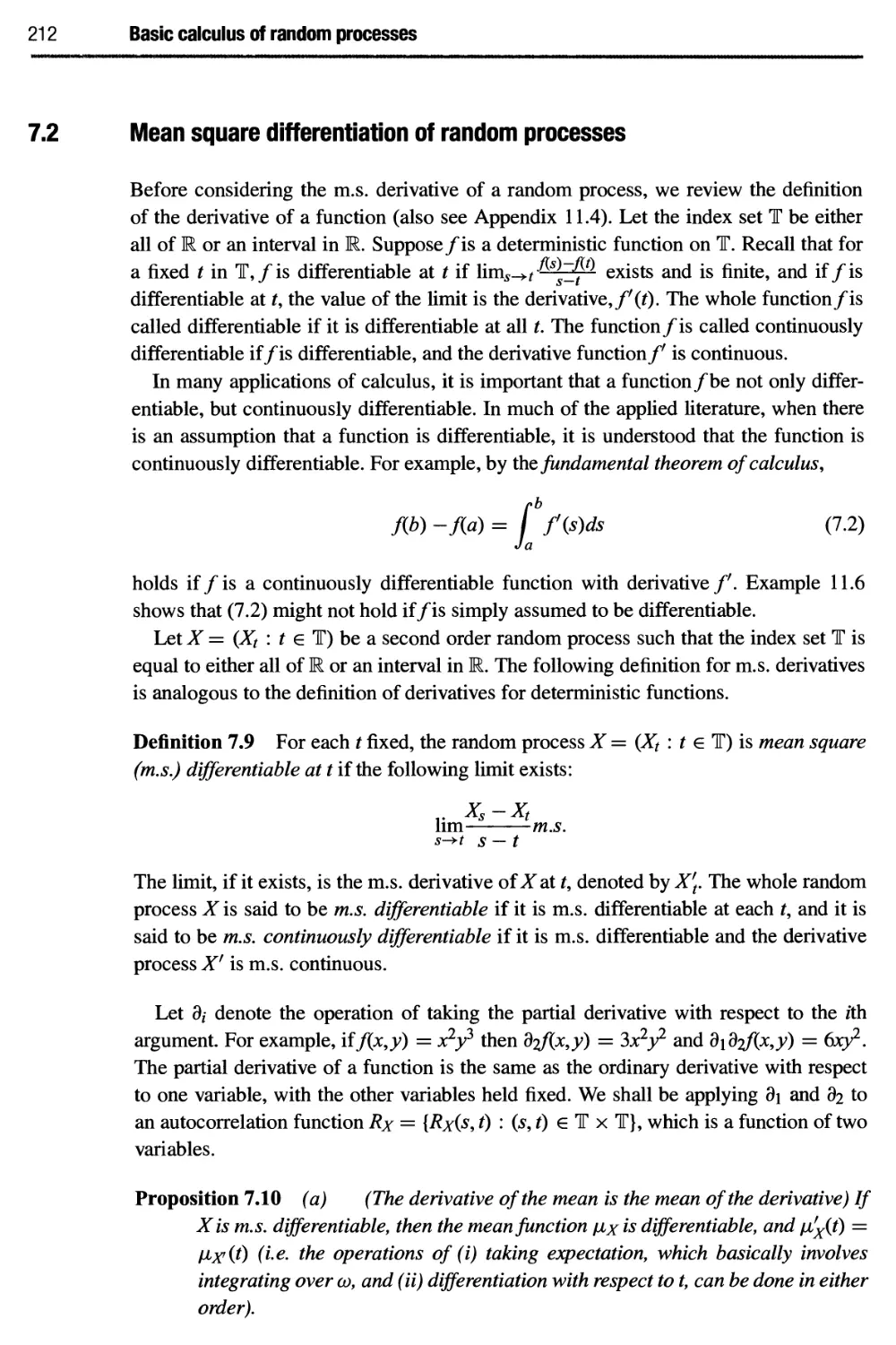 7.2 Mean square differentiation of random processes 212