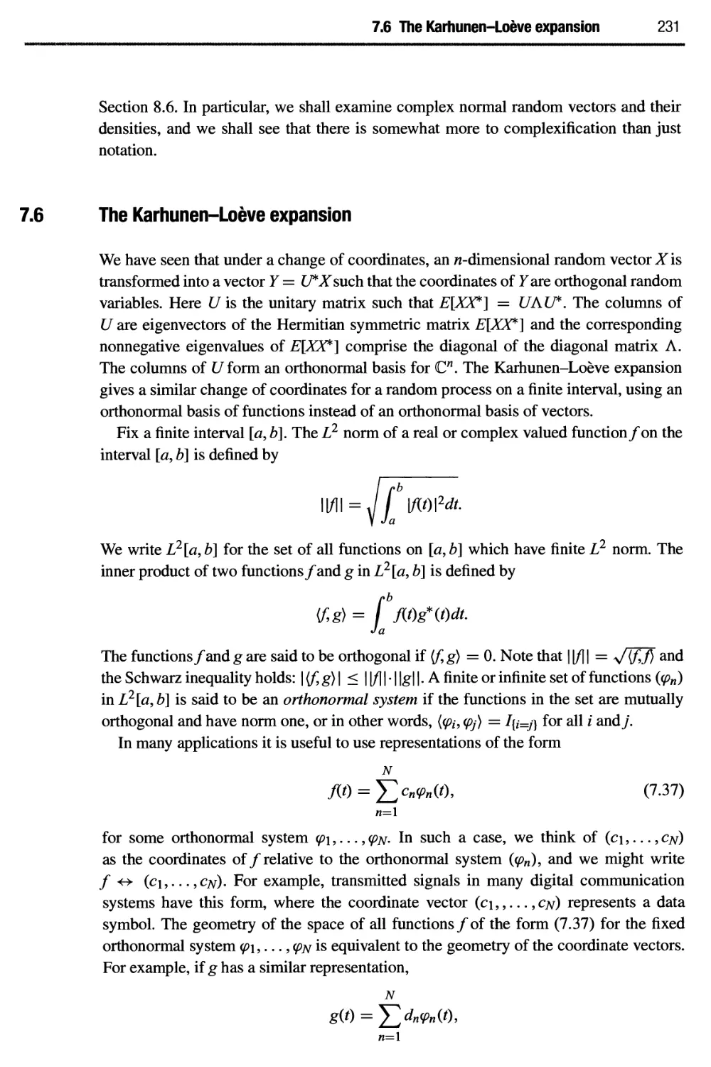 7.6 The Karhunen-Loeve expansion 231