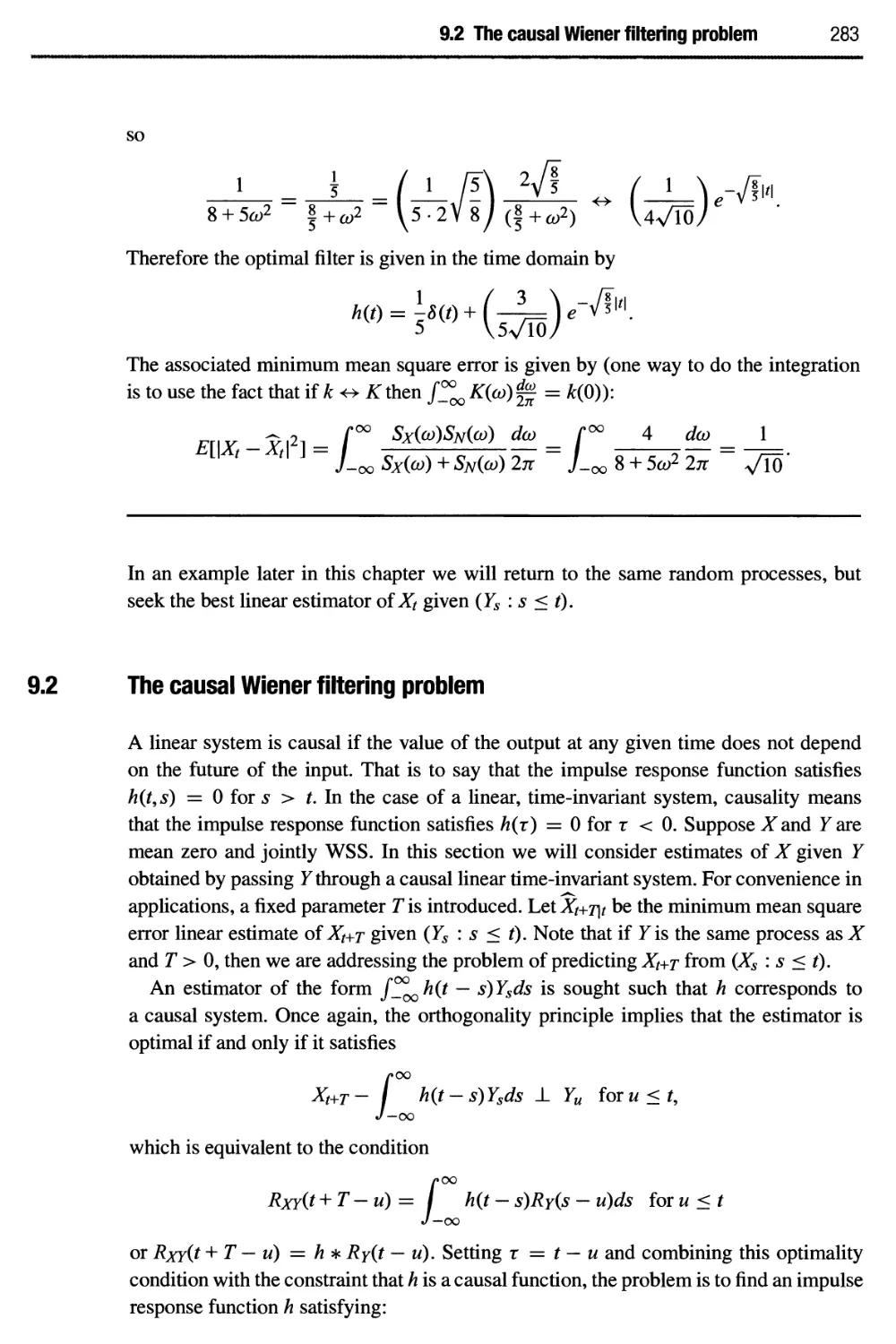 9.2 The causal Wiener filtering problem 283