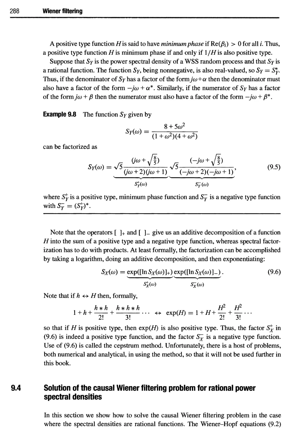 9.4 Solution of the causal Wiener filtering problem for rational power spectral densities 288