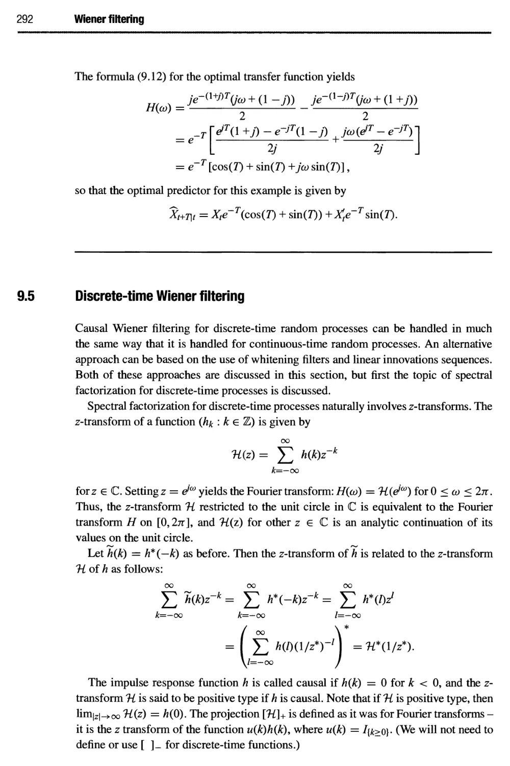 9.5 Discrete-time Wiener filtering 292