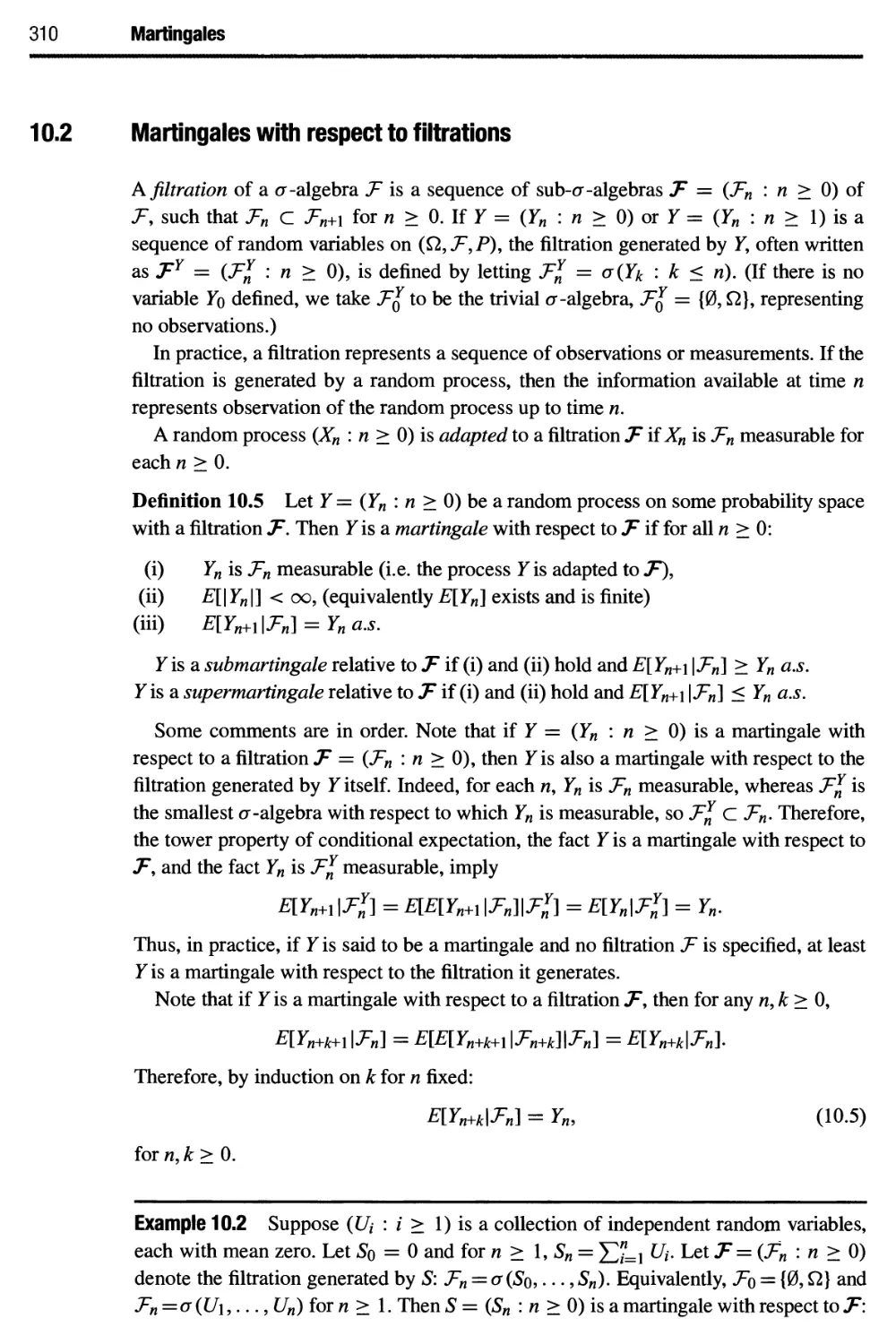 10.2 Martingales with respect to filtrations 310