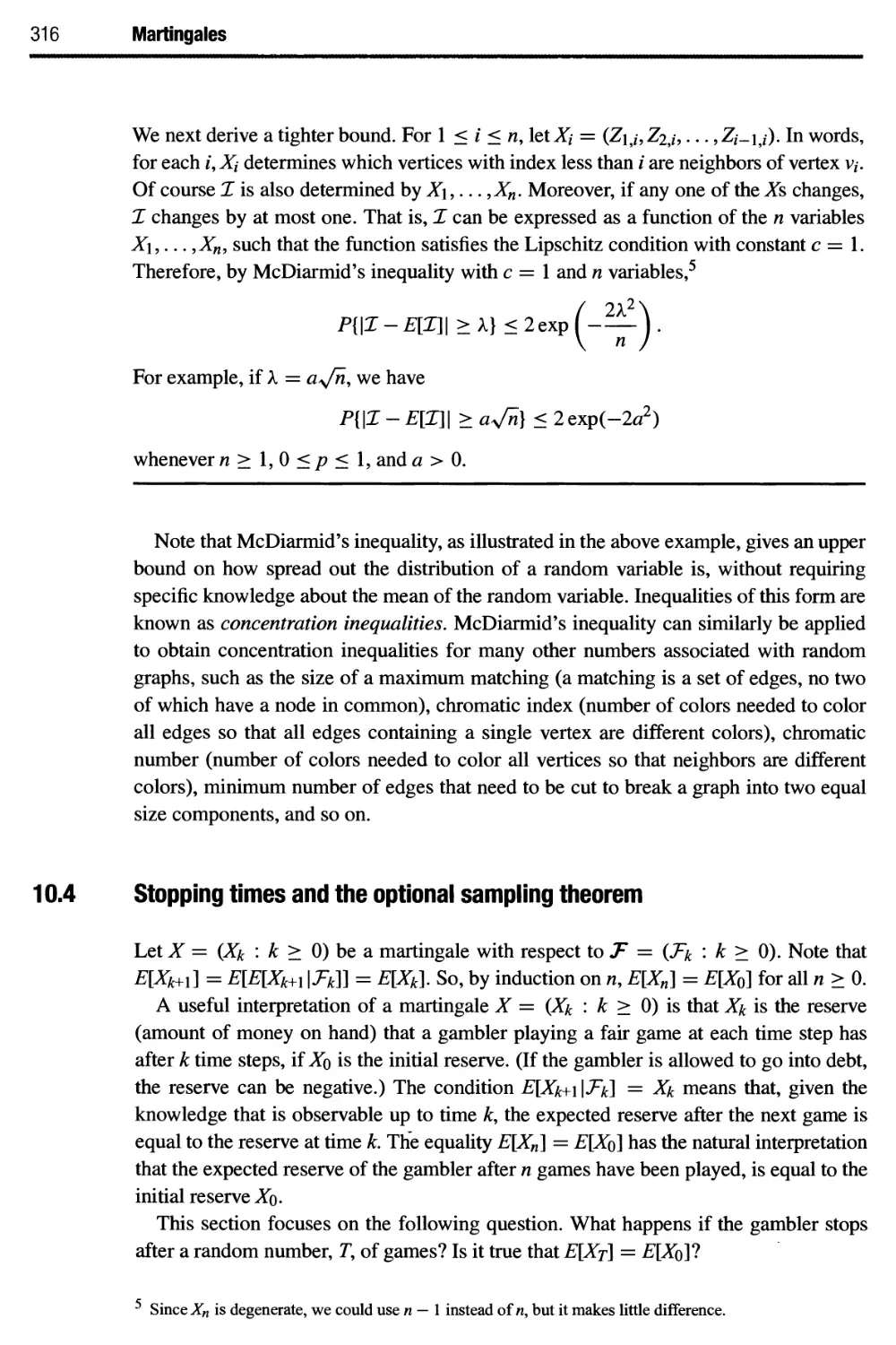10.4 Stopping times and the optional sampling theorem 316