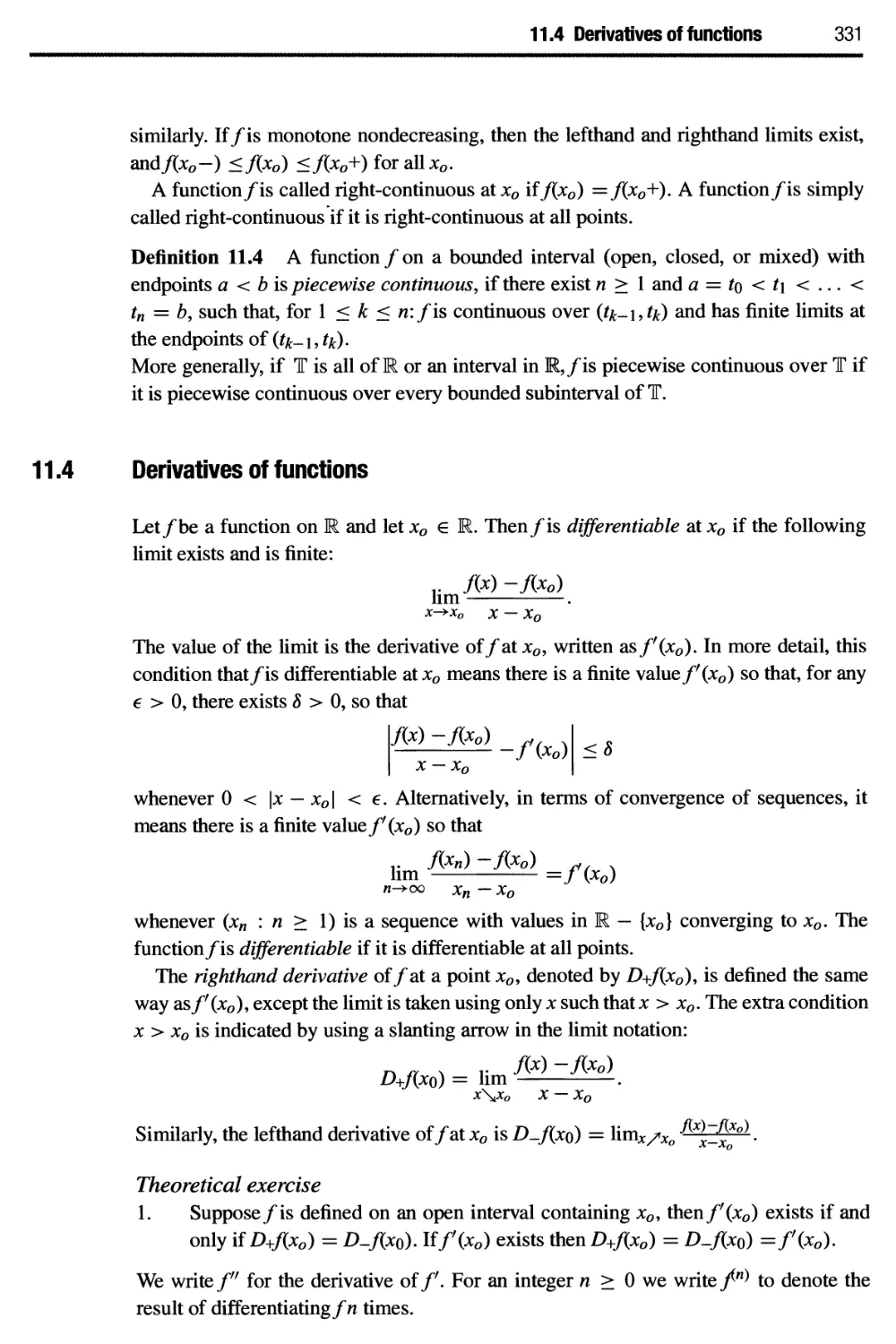 11.4 Derivatives of functions 331