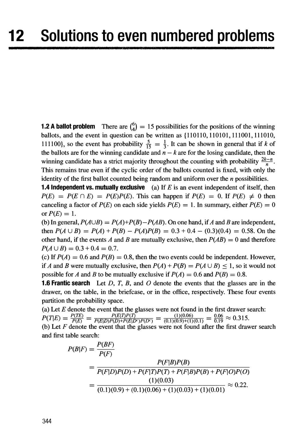 12 Solutions to even numbered problems 344