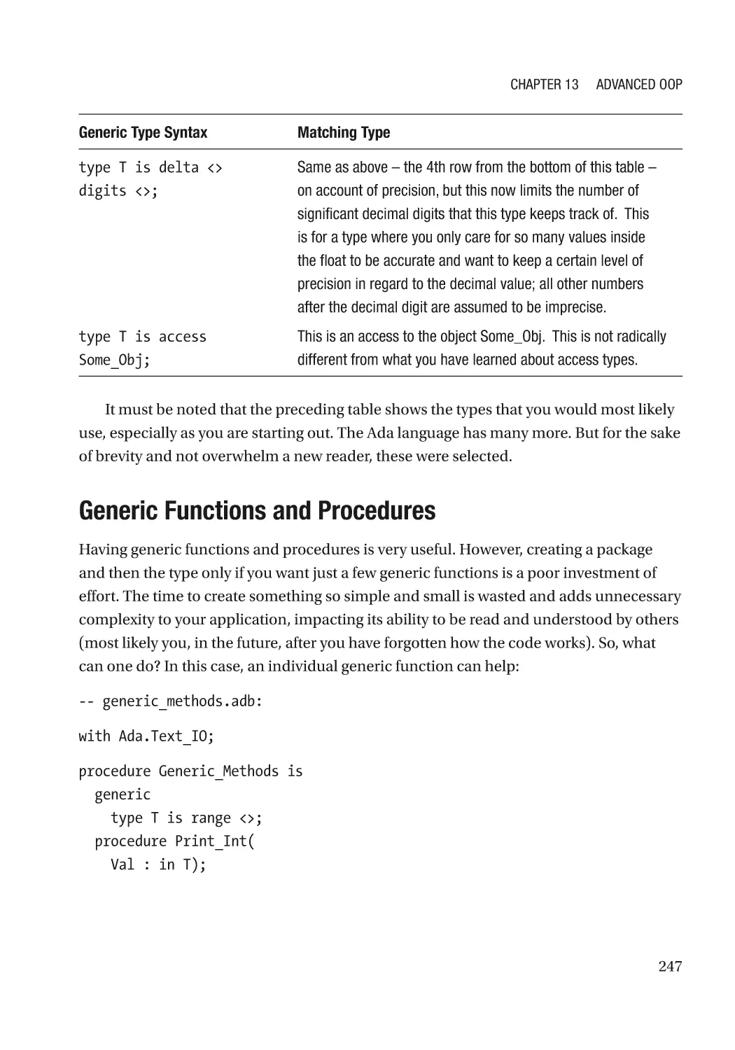 Generic Functions and Procedures