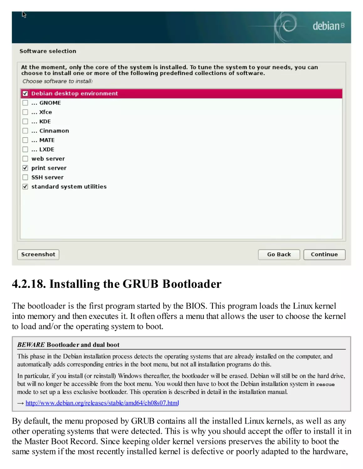 4.2.18. Installing the GRUB Bootloader