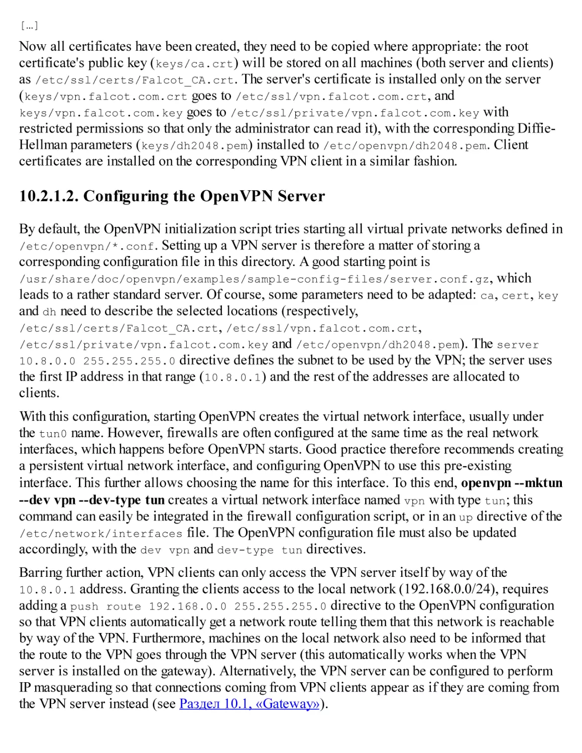 10.2.1.2. Configuring the OpenVPN Server