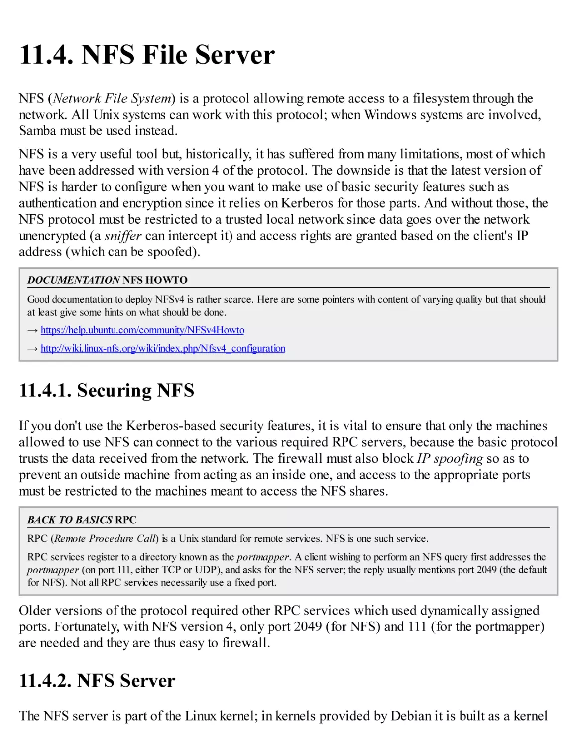 11.4. NFS File Server
11.4.1. Securing NFS
11.4.2. NFS Server