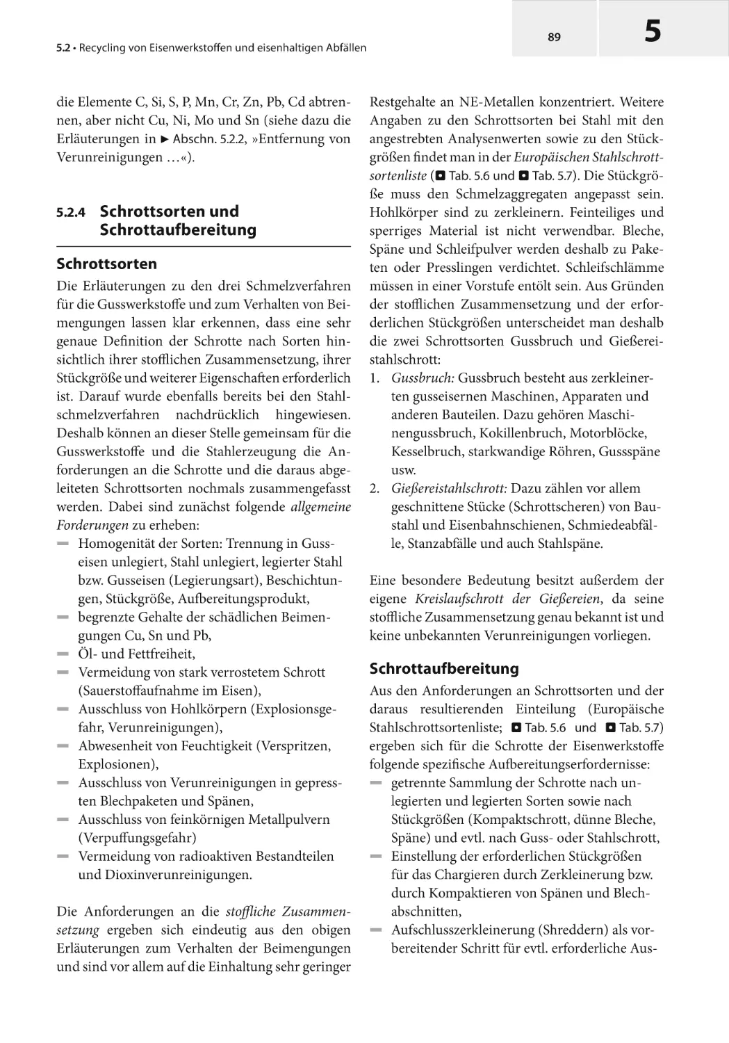 5.2.4 Schrottsorten und Schrottaufbereitung