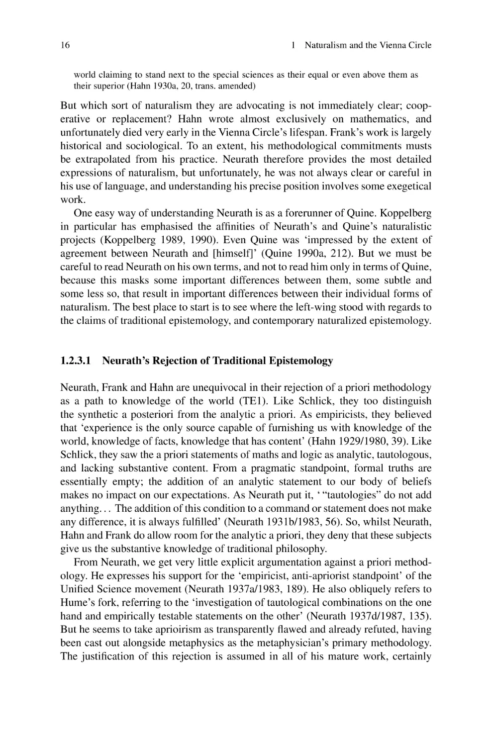 1.2.3.1 Neurath's Rejection of Traditional Epistemology