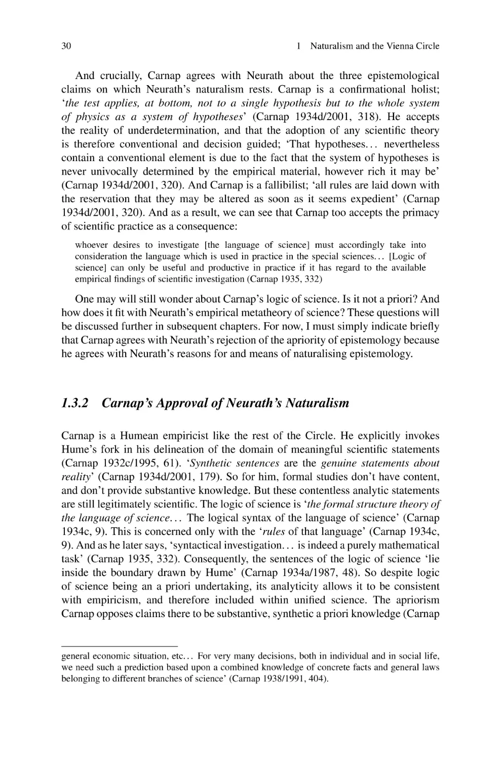1.3.2 Carnap's Approval of Neurath's Naturalism