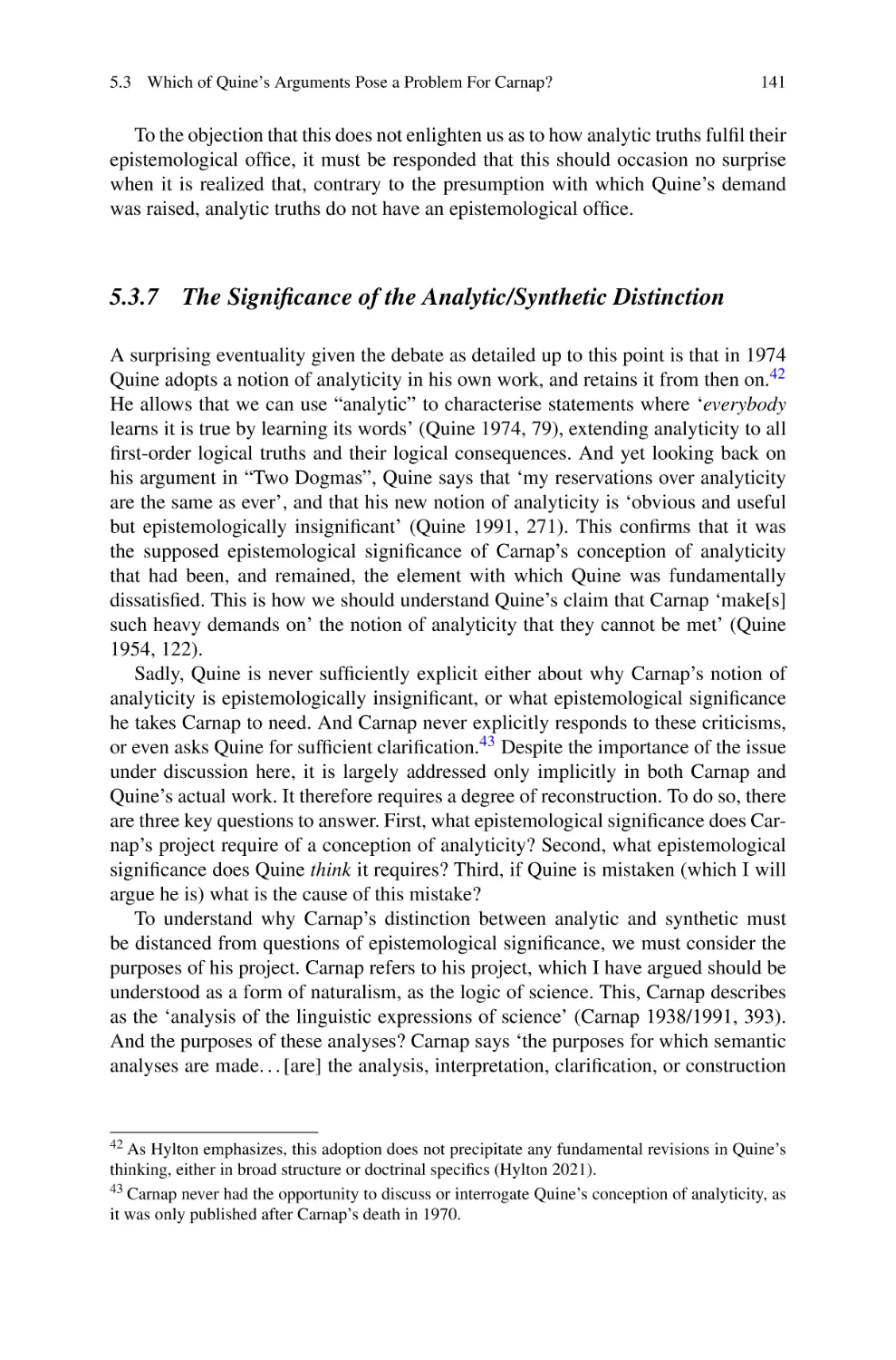 5.3.7 The Significance of the Analytic/Synthetic Distinction