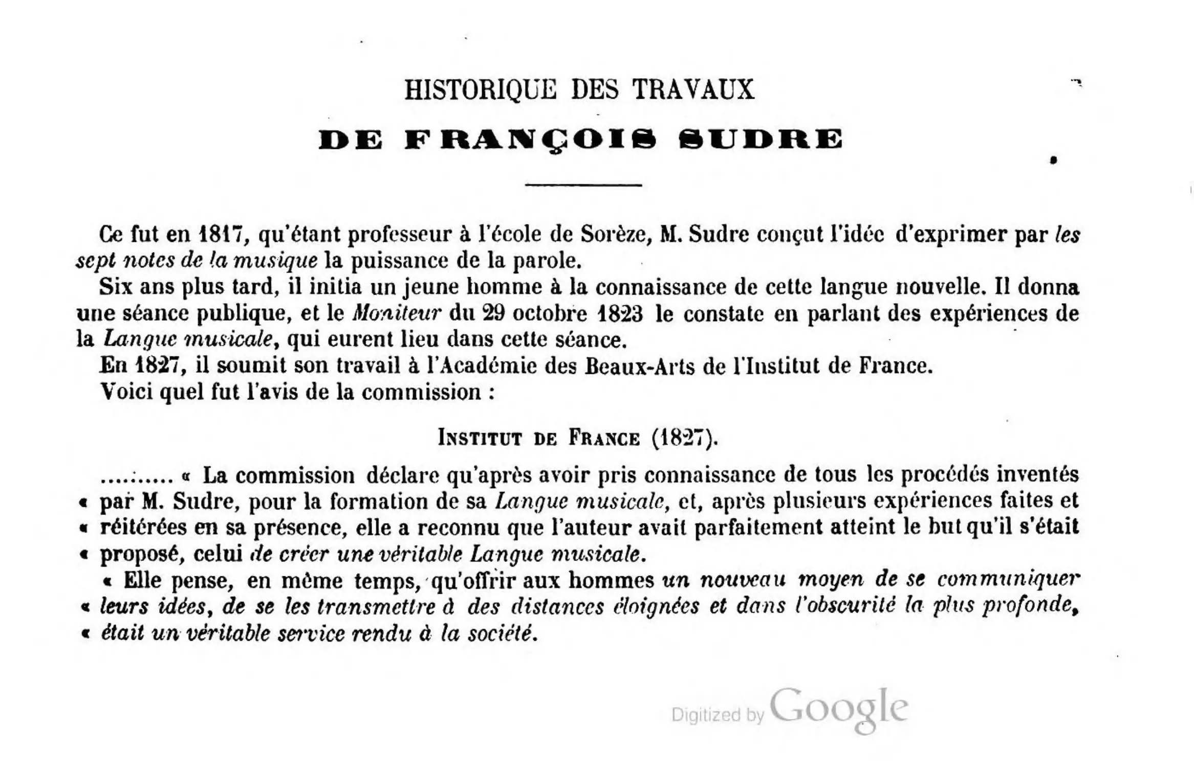 Historique des travaux de Franςois Sudre