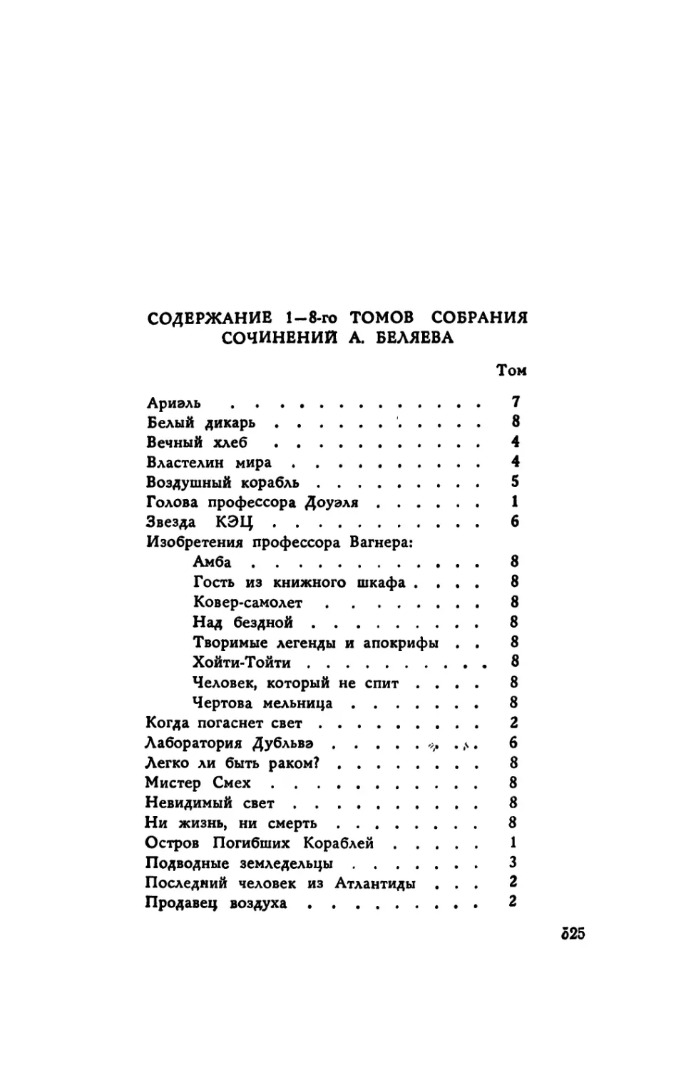 Содержание 1—8-го томов собрания сочинений А. Беляева