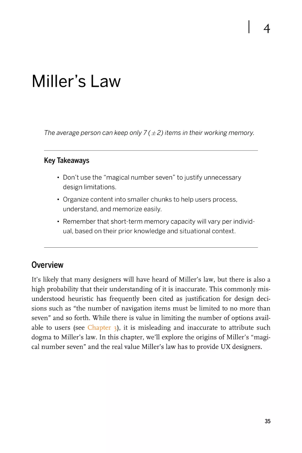 Chapter 4. Miller’s Law
Overview