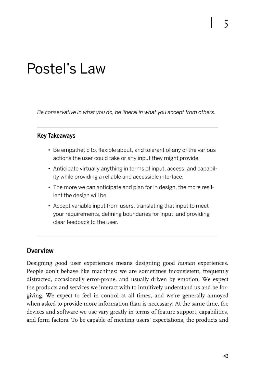 Chapter 5. Postel’s Law
Overview