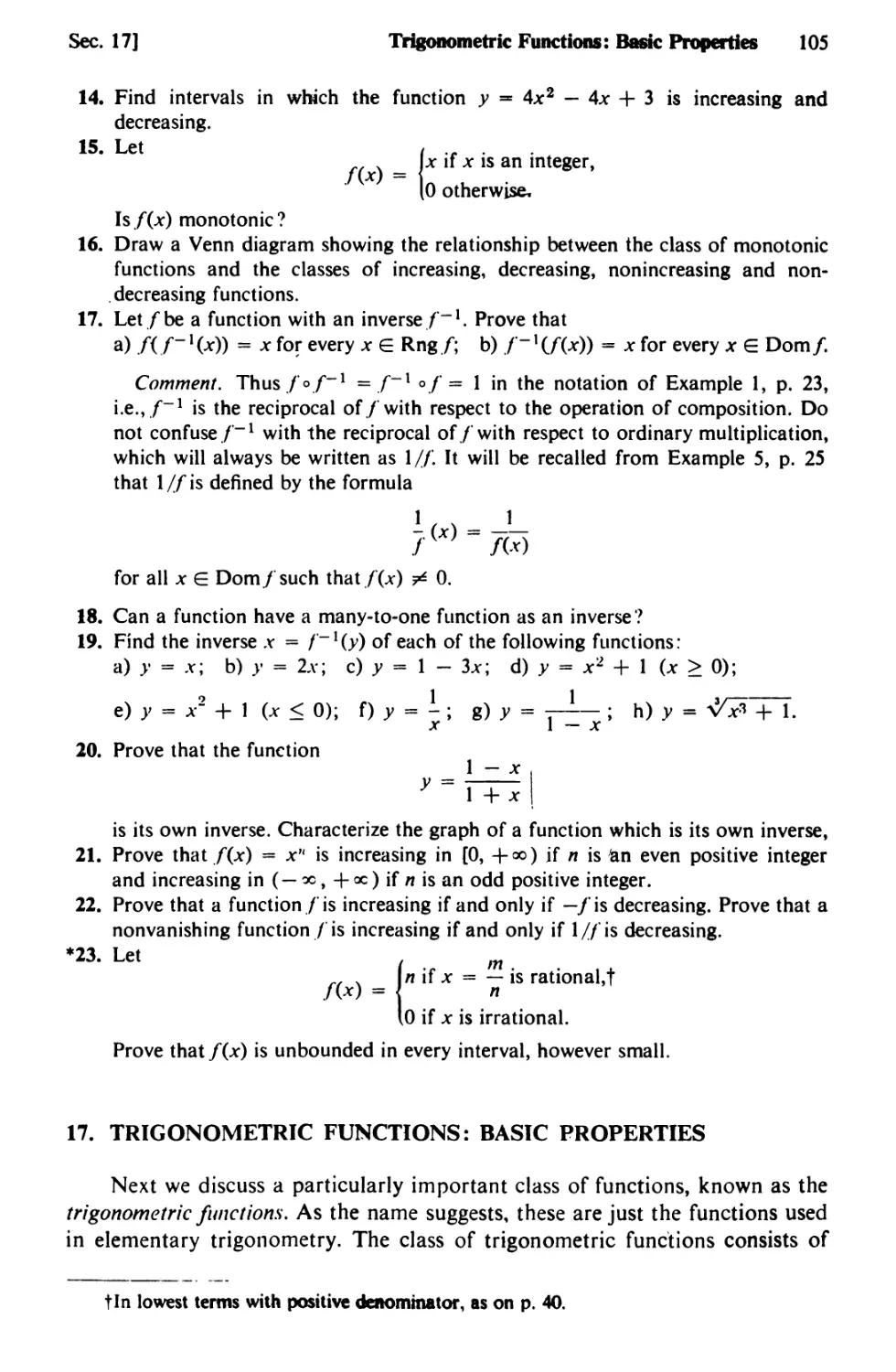 17. Trigonometric Functions: Basic Properties