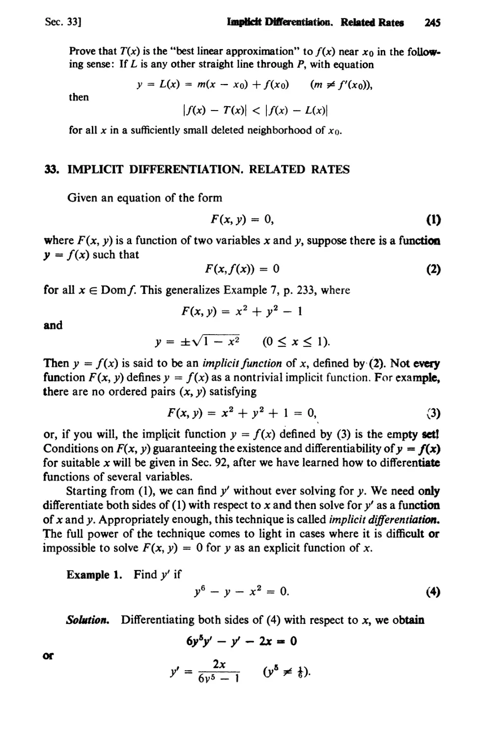 33. Implicit Difierentiation. Related Rates
