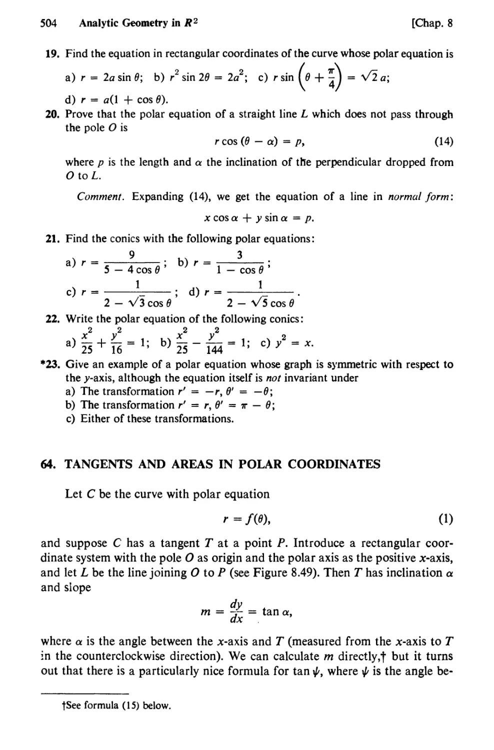 64. Tangents and Areas in Polar Coordinates