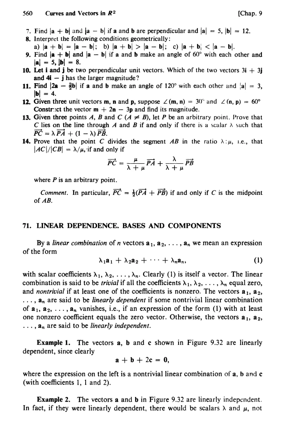 71. Linear Dependence. Bases and Components