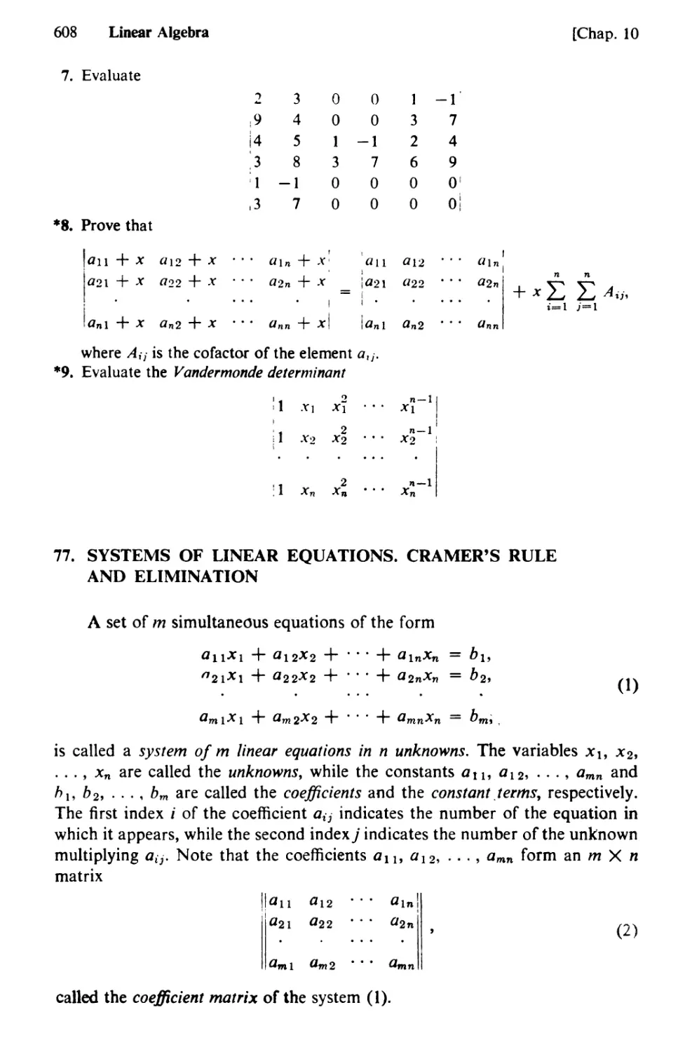 77. Systems of Linear Equations. Cramer's Rule and Elimination