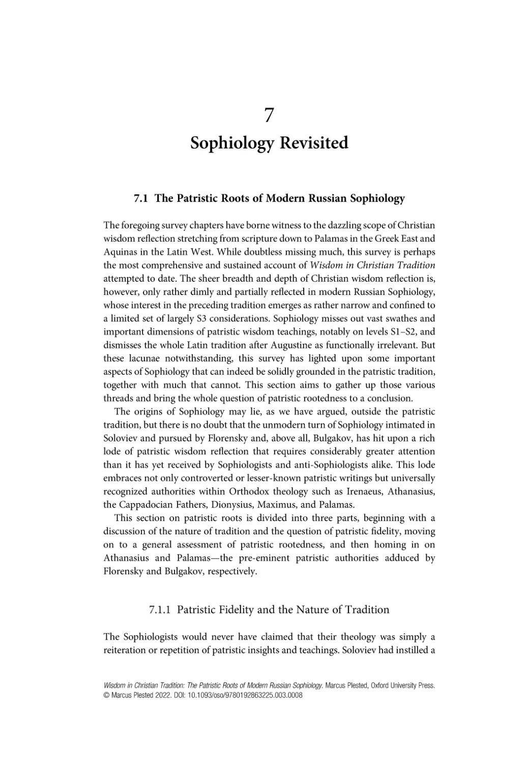 7
7.1 The Patristic Roots of Modern Russian Sophiology
7.1.1 Patristic Fidelity and the Nature of Tradition