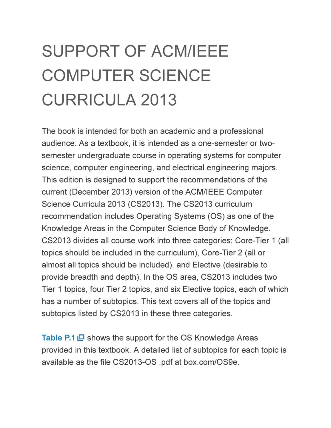 SUPPORT OF ACM/IEEE COMPUTER SCIENCE CURRICULA 2013