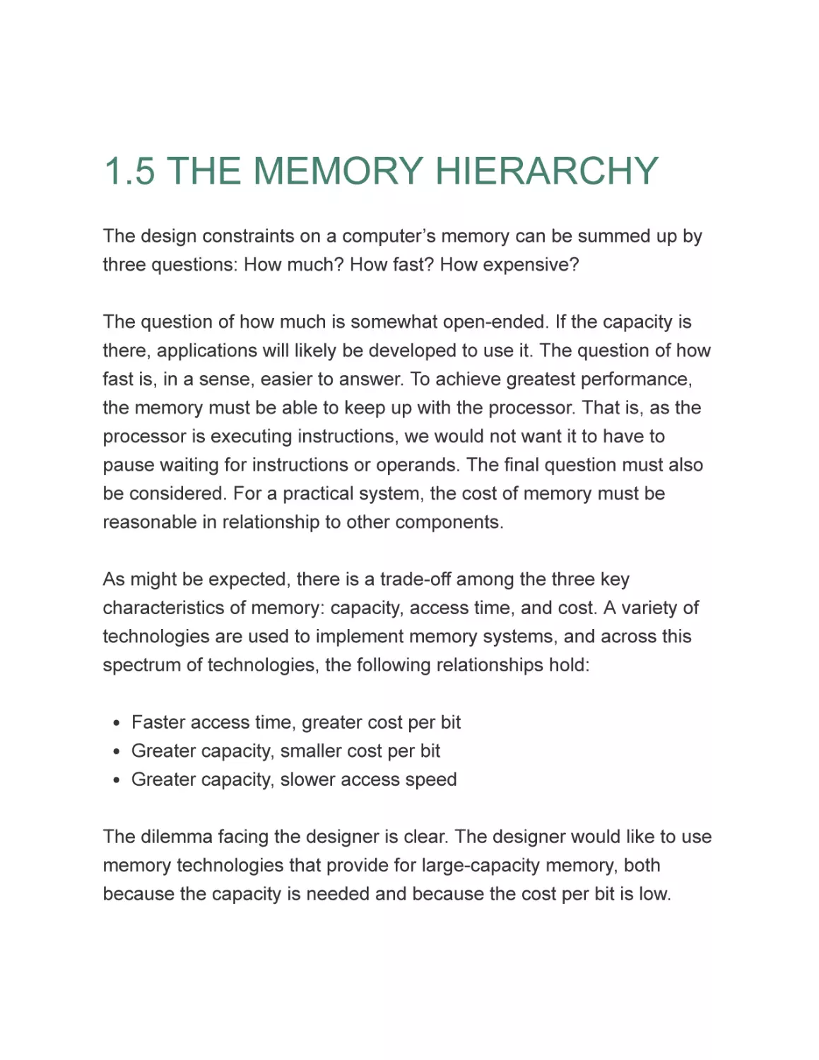 1.5 THE MEMORY HIERARCHY