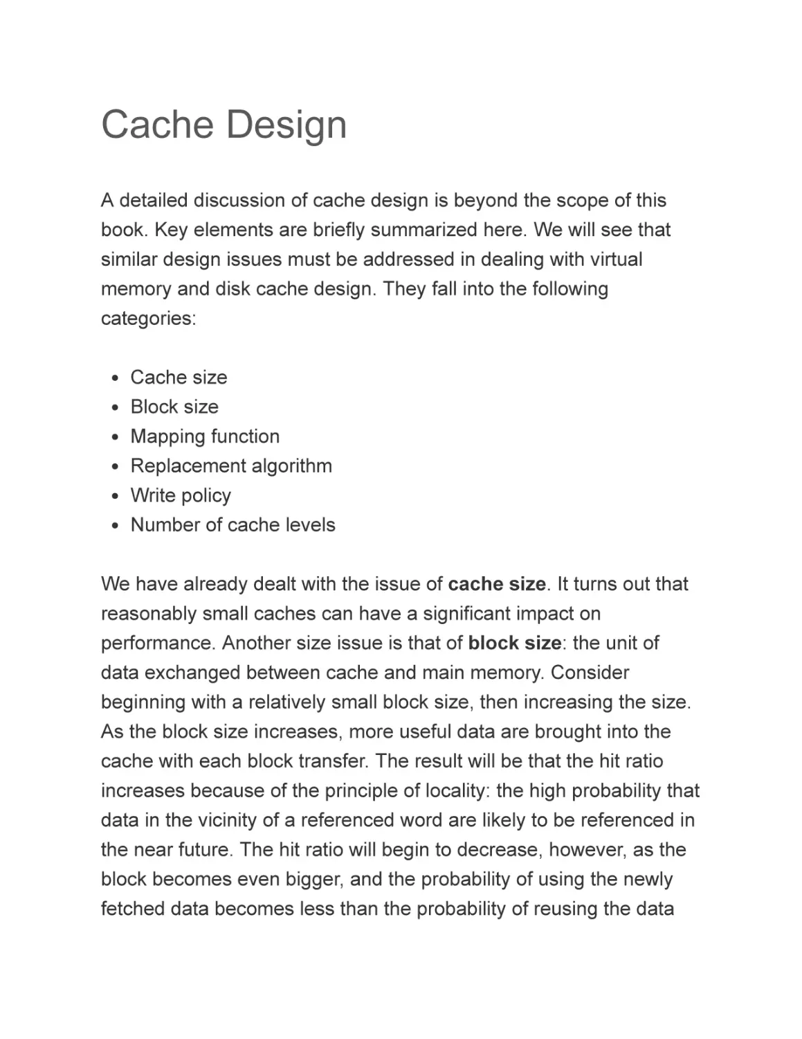 Cache Design