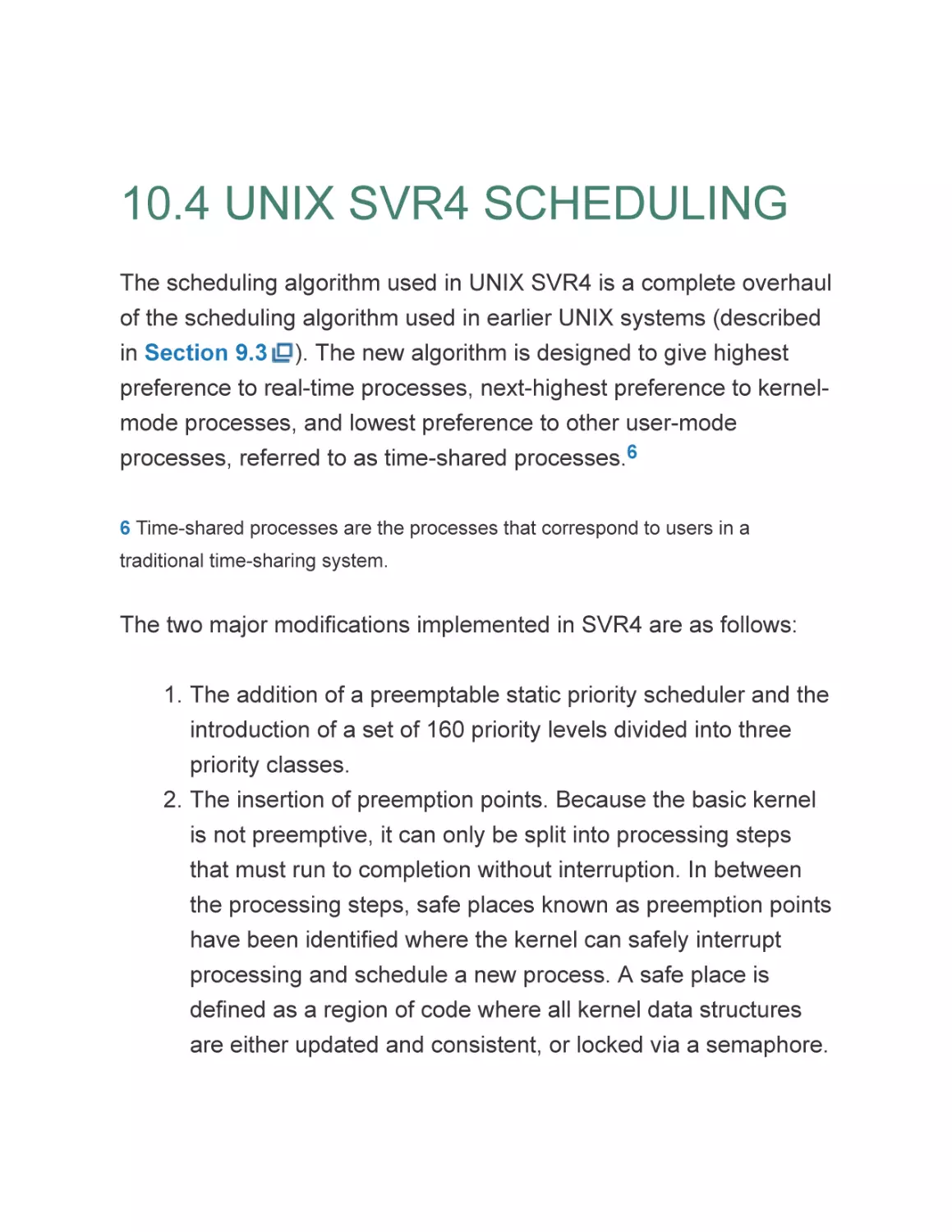 10.4 UNIX SVR4 SCHEDULING