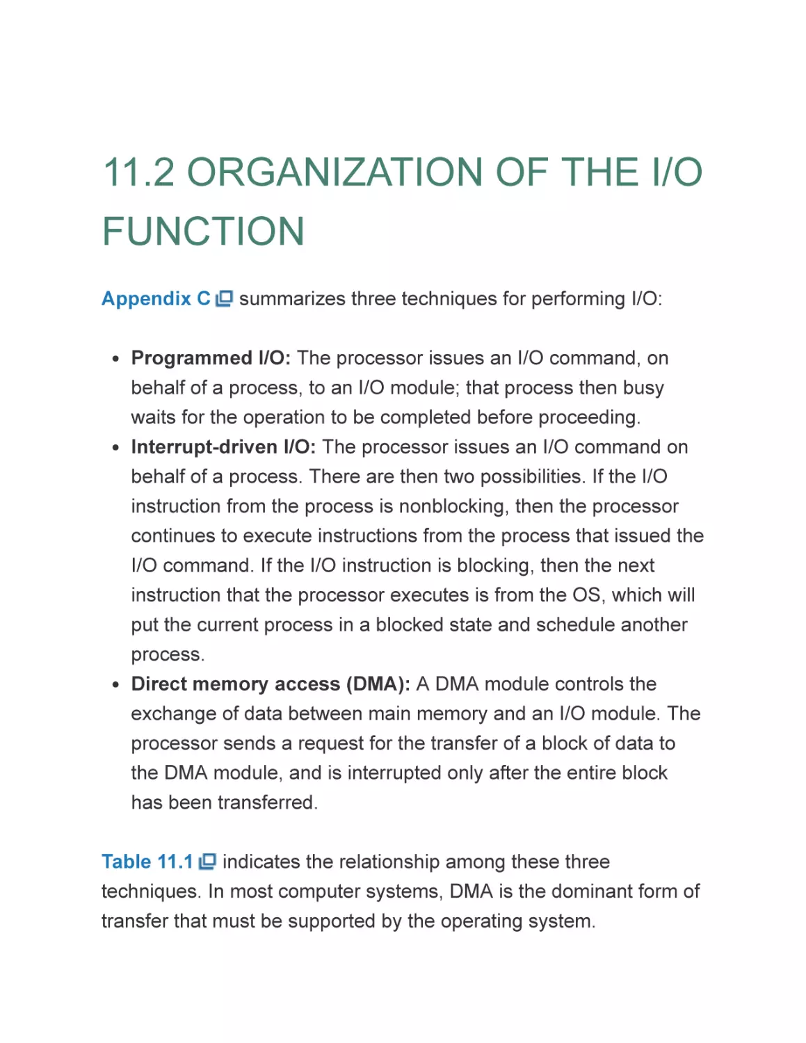 11.2 ORGANIZATION OF THE I/O FUNCTION