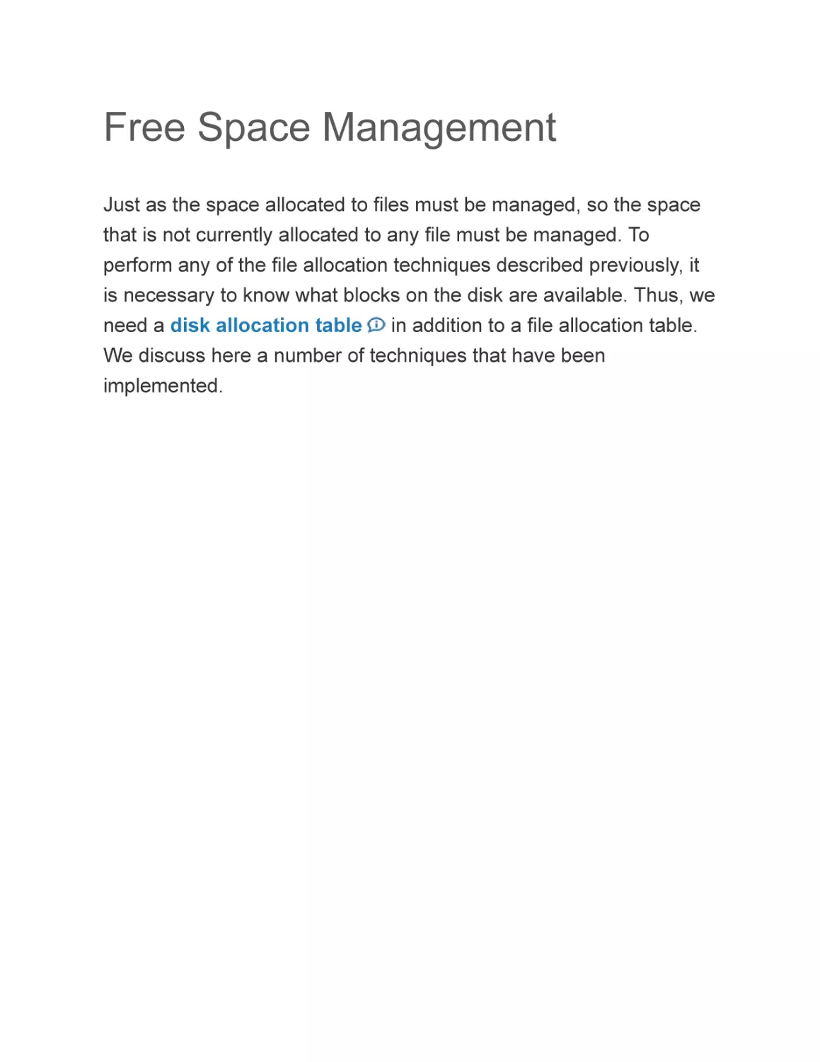 Free Space Management
