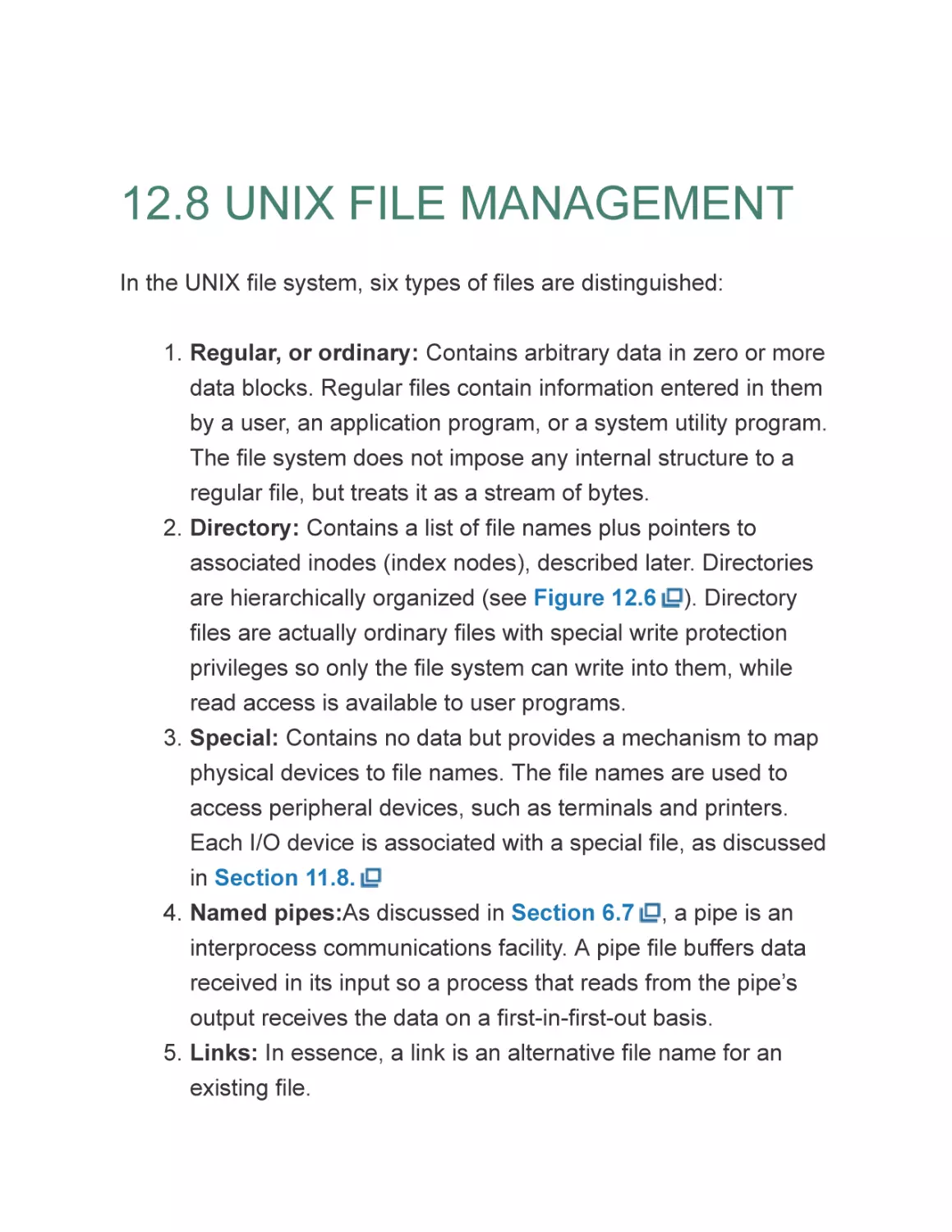 12.8 UNIX FILE MANAGEMENT