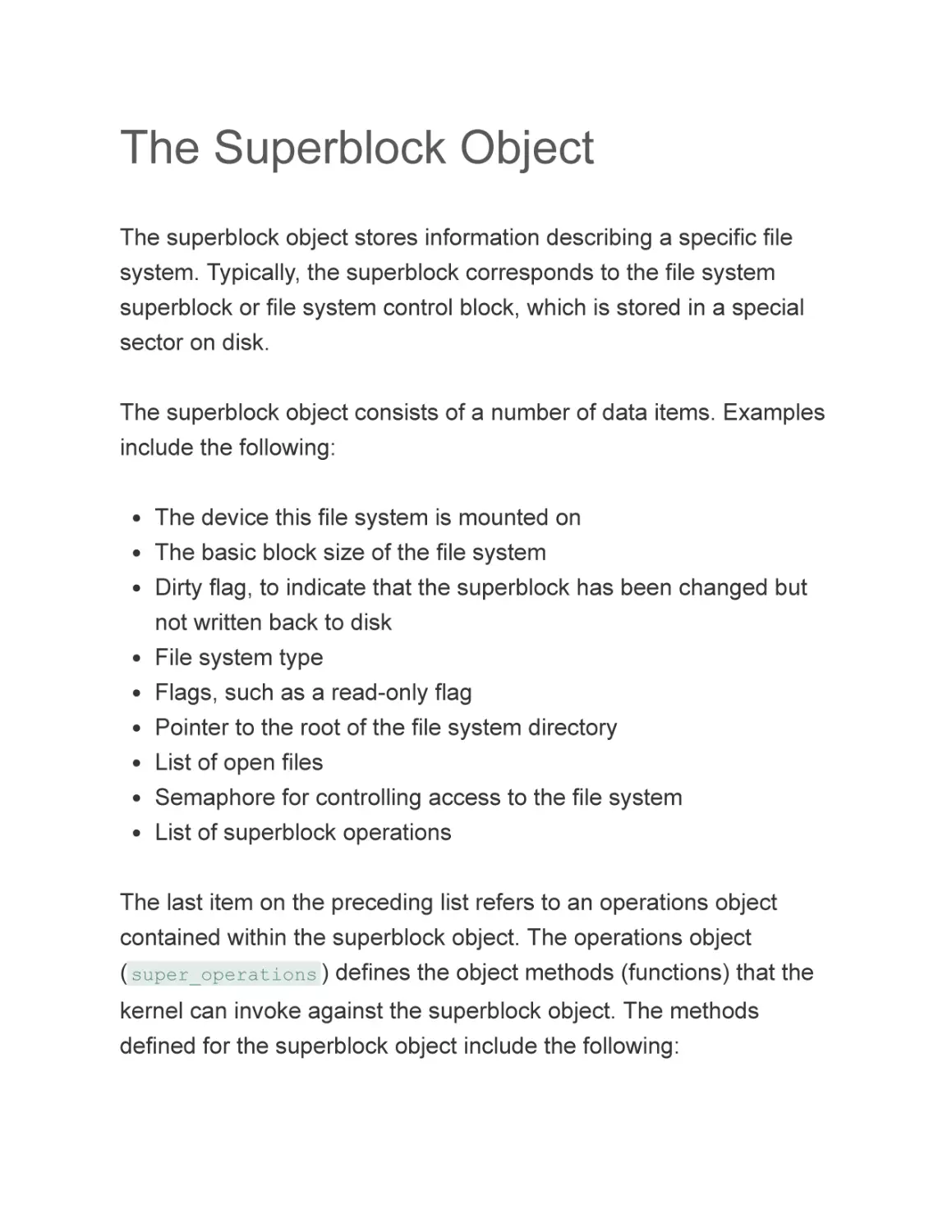 The Superblock Object