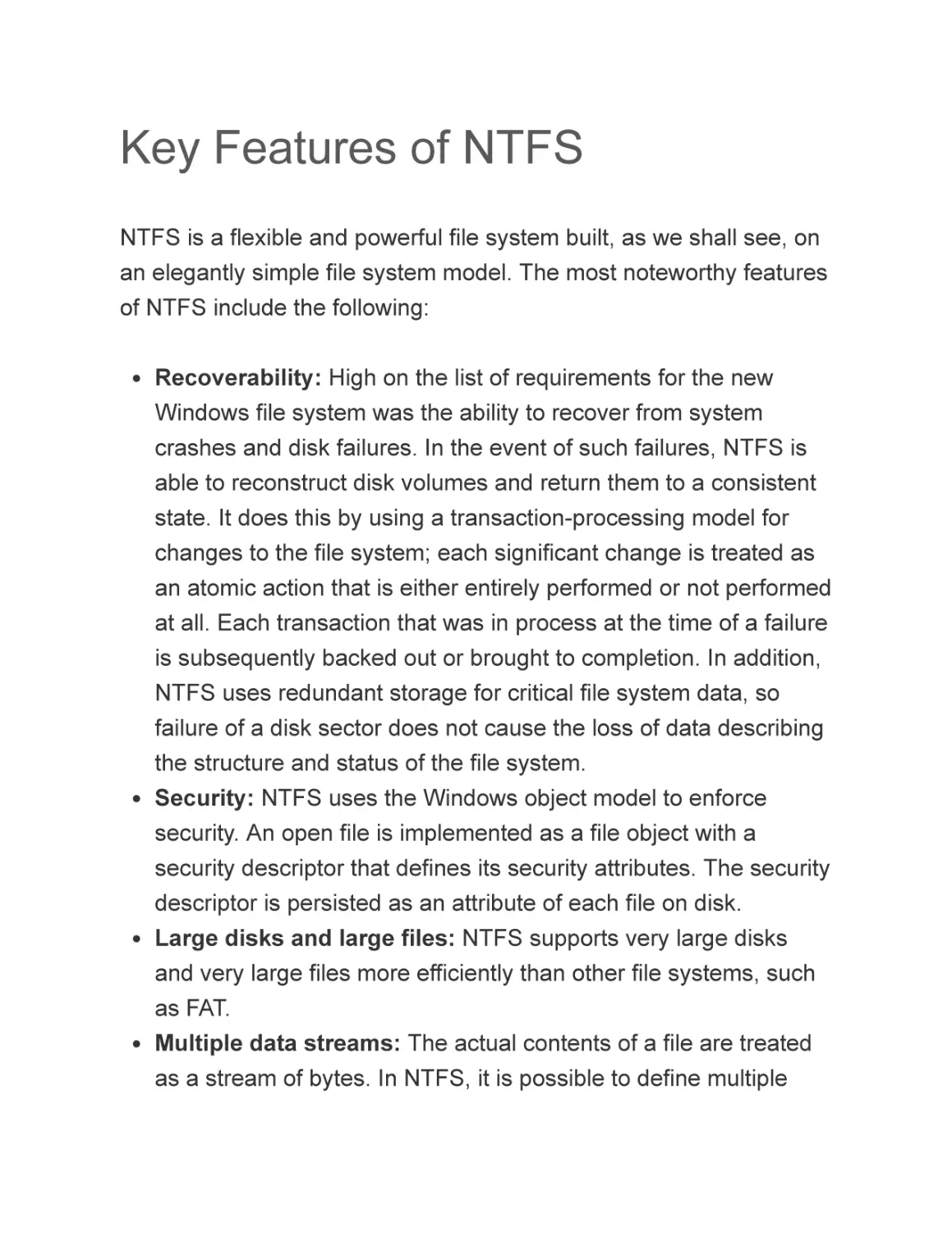 Key Features of NTFS