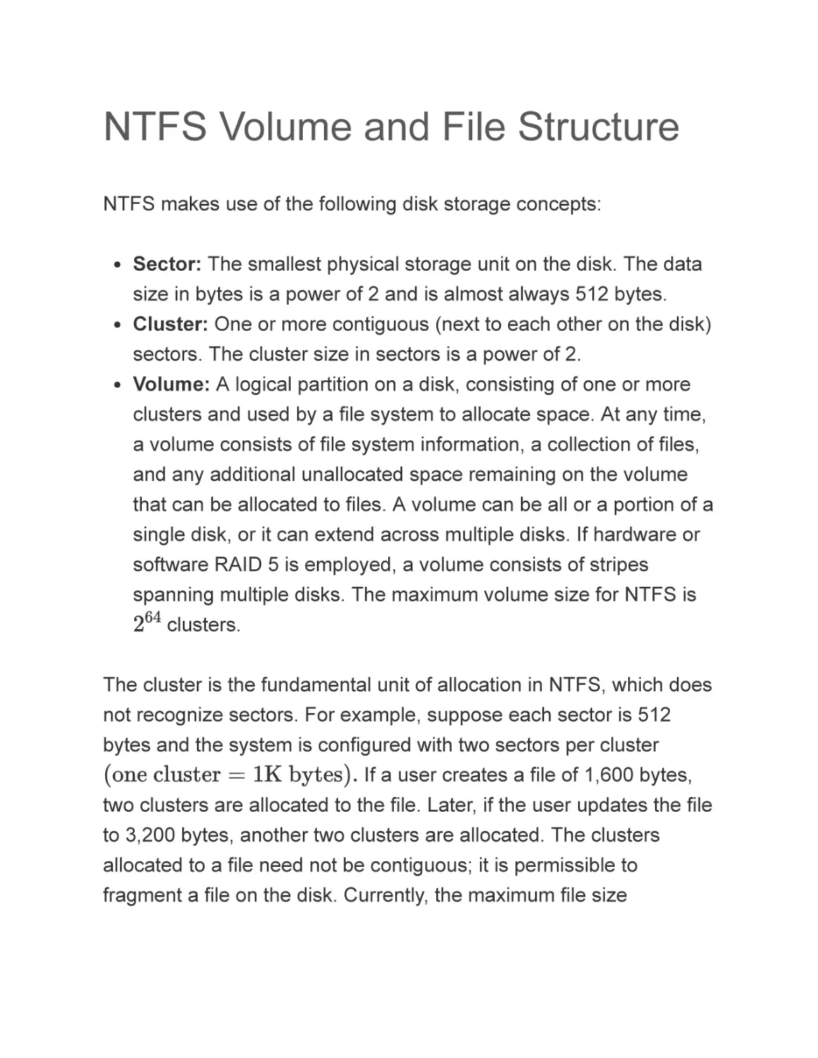 NTFS Volume and File Structure