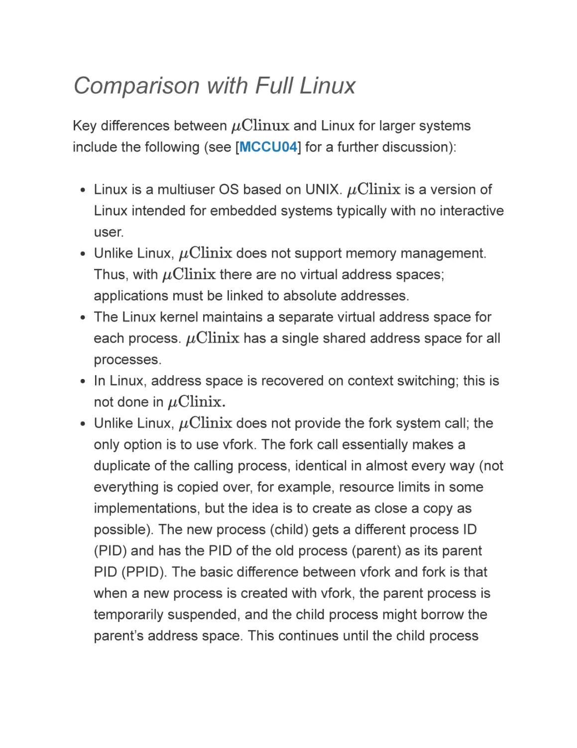 Comparison with Full Linux