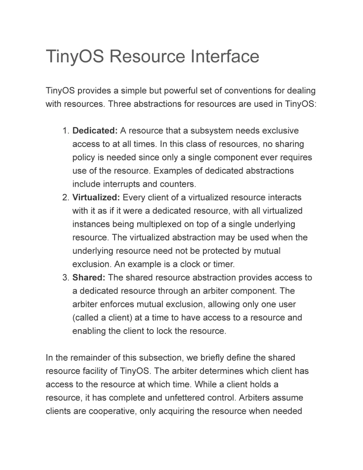 TinyOS Resource Interface