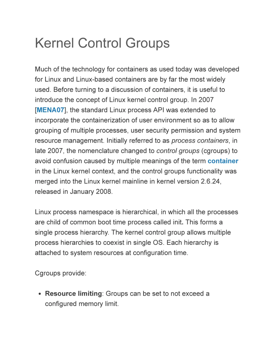 Kernel Control Groups