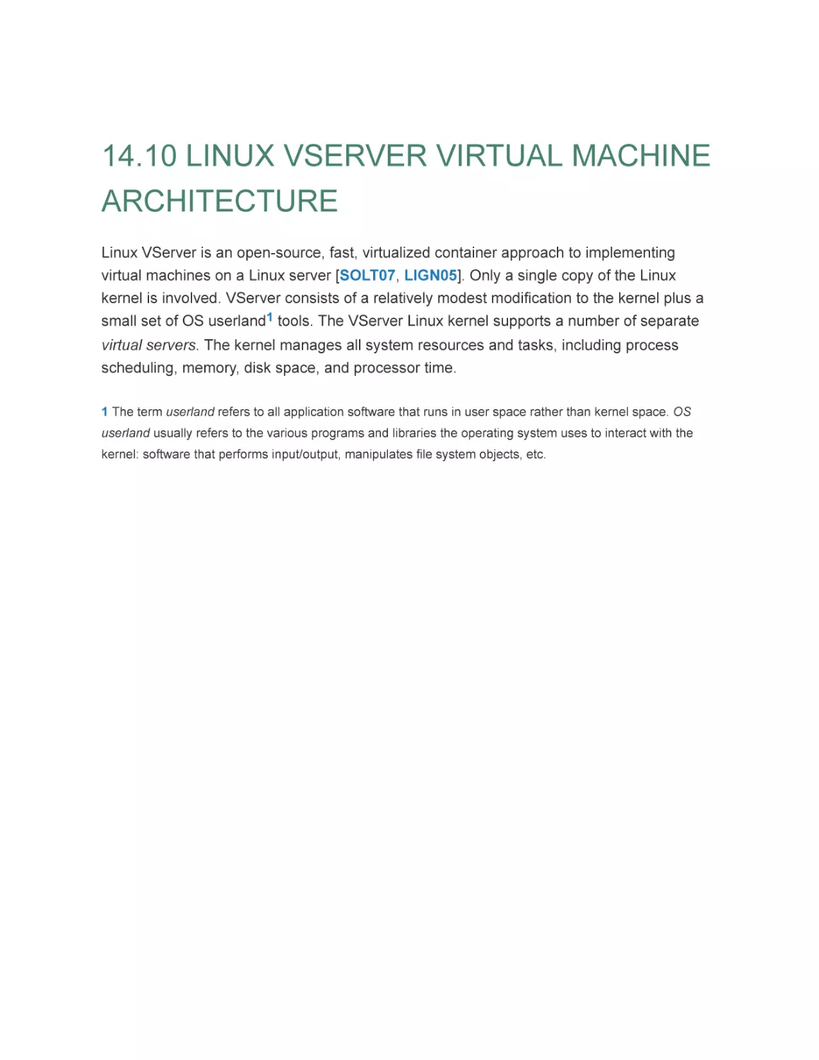 14.10 LINUX VSERVER VIRTUAL MACHINE ARCHITECTURE
