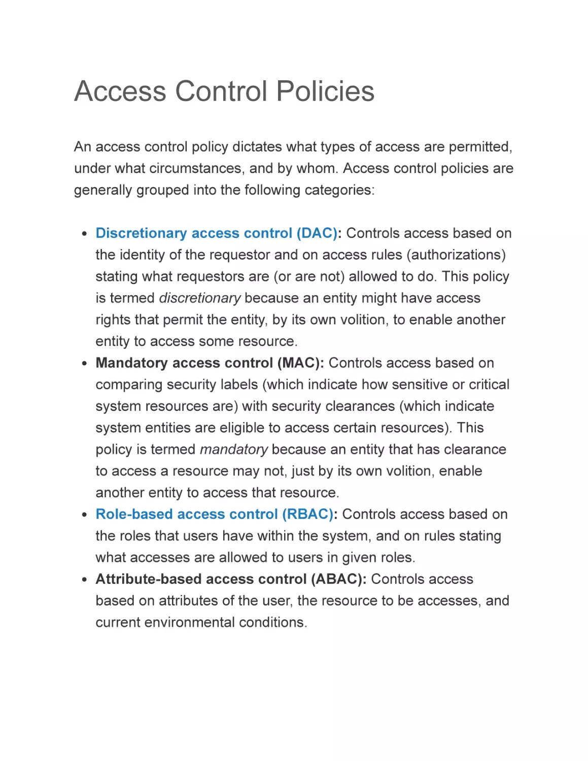 Access Control Policies