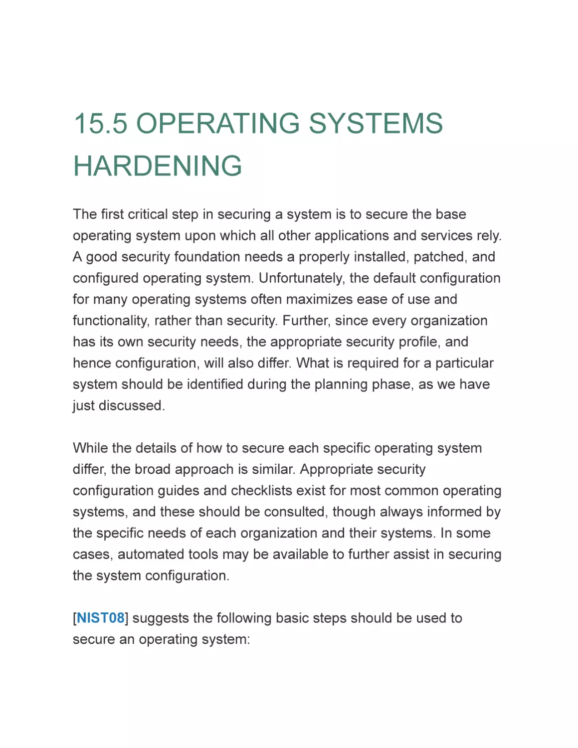 15.5 OPERATING SYSTEMS HARDENING