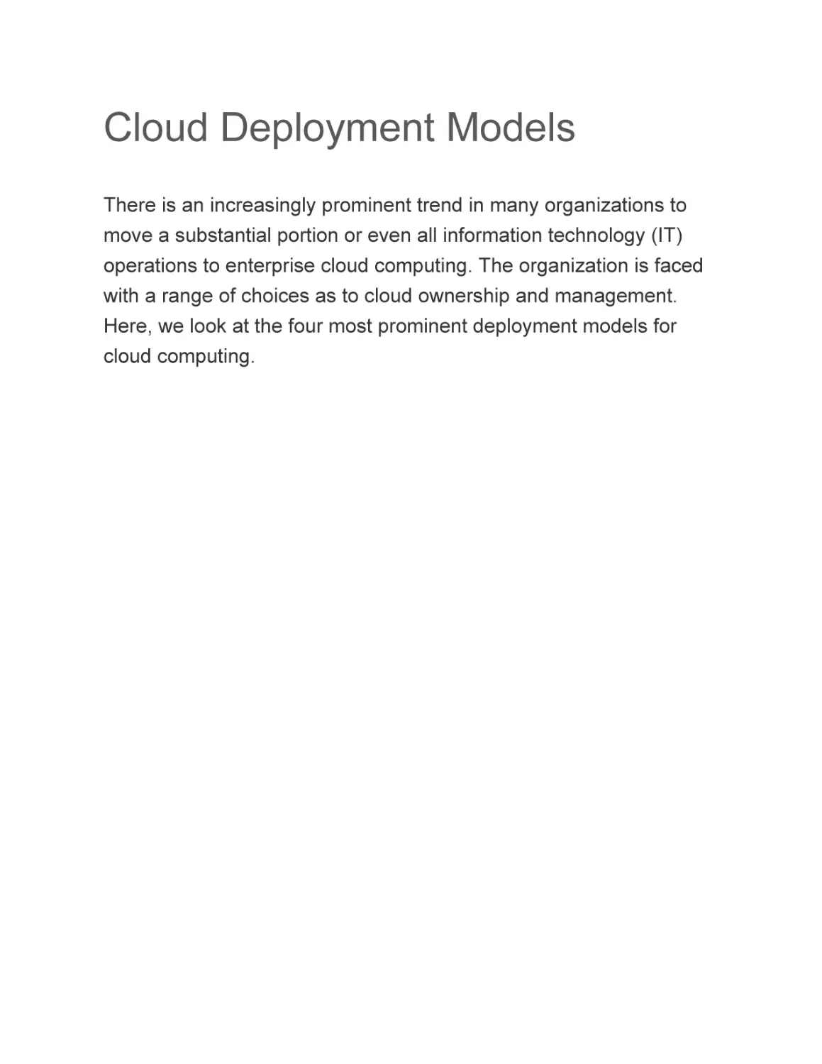 Cloud Deployment Models