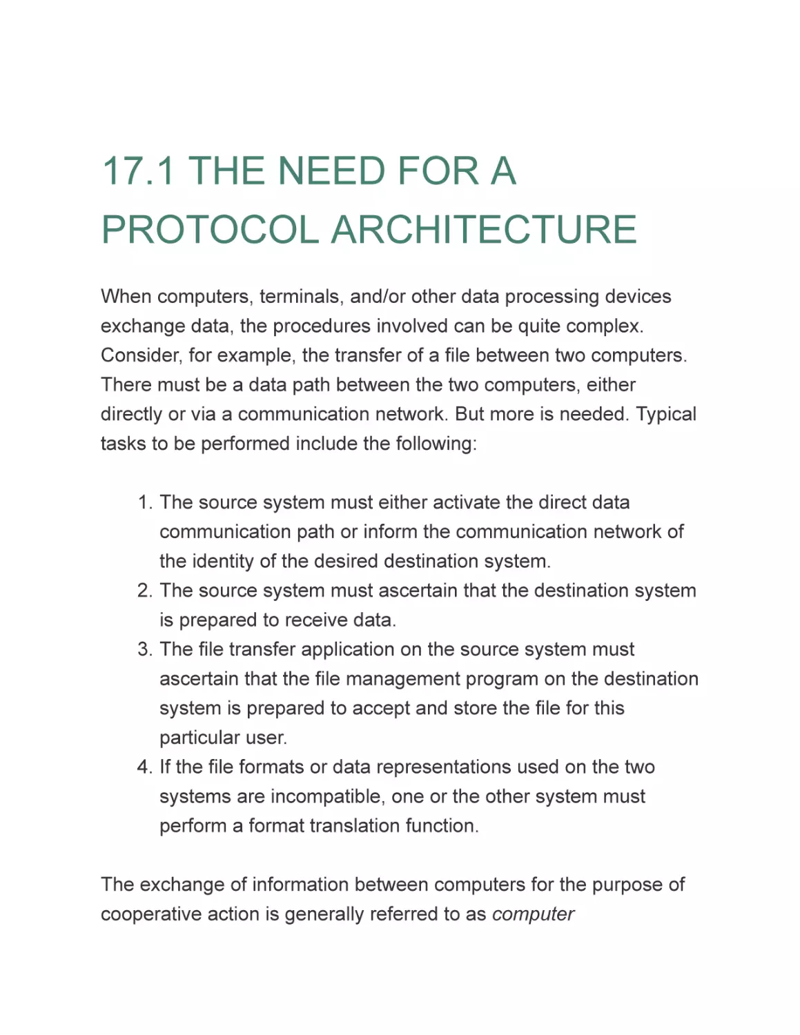 17.1 THE NEED FOR A PROTOCOL ARCHITECTURE