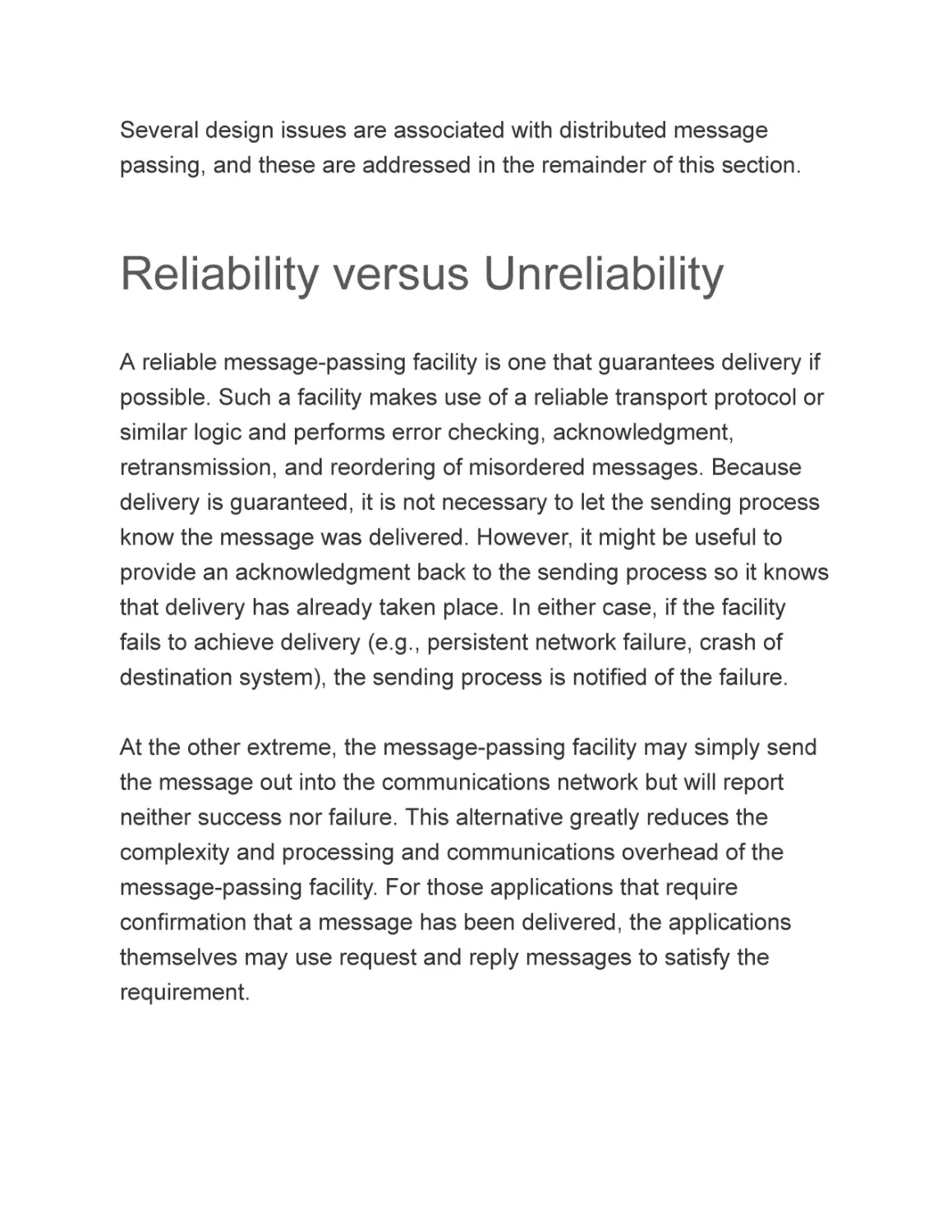 Reliability versus Unreliability