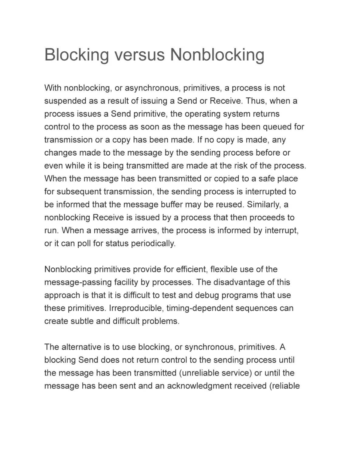 Blocking versus Nonblocking