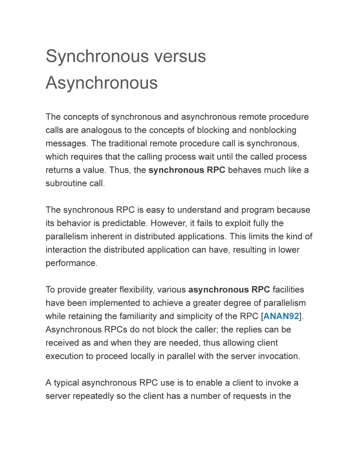 Synchronous versus Asynchronous